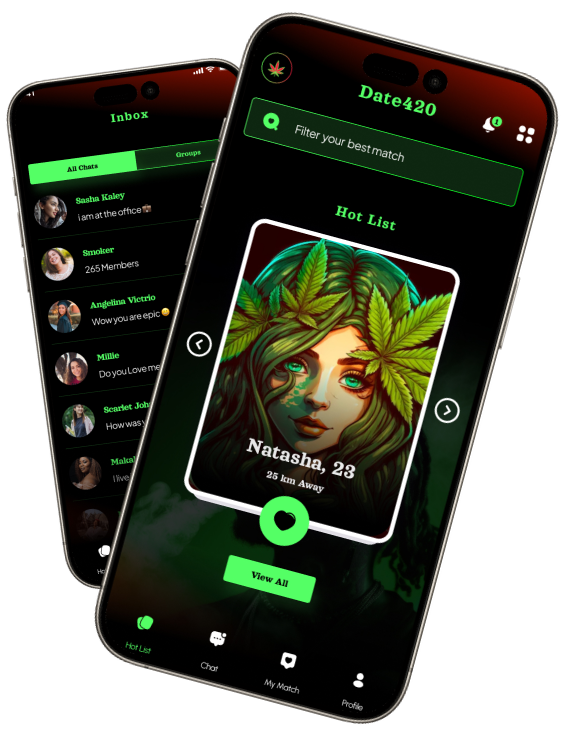 Date420Friendly app interface showing chat and matching tools